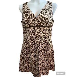 DBY LTD.  Brown and Cream Floral  Sleeveless V-Neck Knee Length Dress. size 12